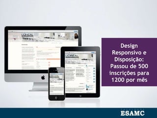 Design
Responsivo e
Disposição:
Passou de 500
inscrições para
1200 por mês
 