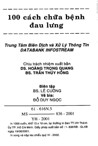 100 CÁCH CHỮA  BỆNH ĐAU LƯNG