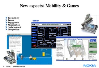 New aspects: Mobility & Games Interactivity  Drama Engagement Visualization Social context Competition 