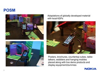 POSM
       Adaptations of globally developed material
       with local KSPs




       Posters, brochures, countertop cubes, table-
       talkers, wobblers and hanging mobiles
       placed along with live demo products and
       display equipment/dummies

11
 