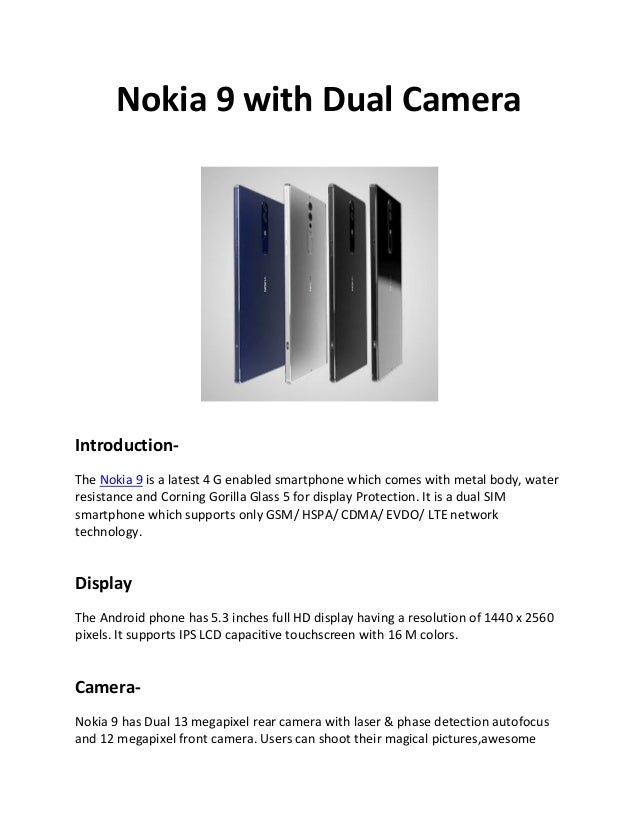 Nokia 9 With Dual Camera