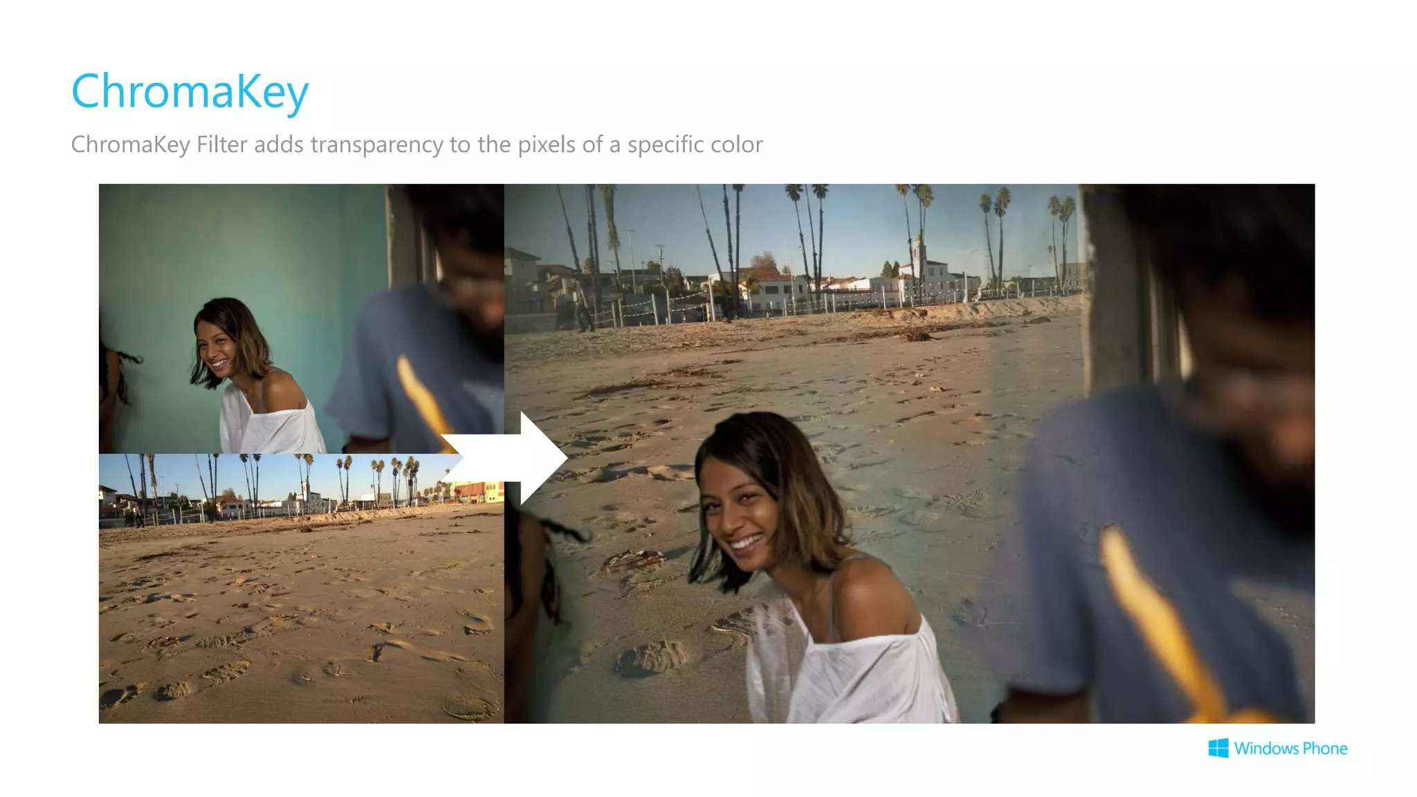 ChromaKey Filter adds transparency to the pixels of a specific color
ChromaKey
 