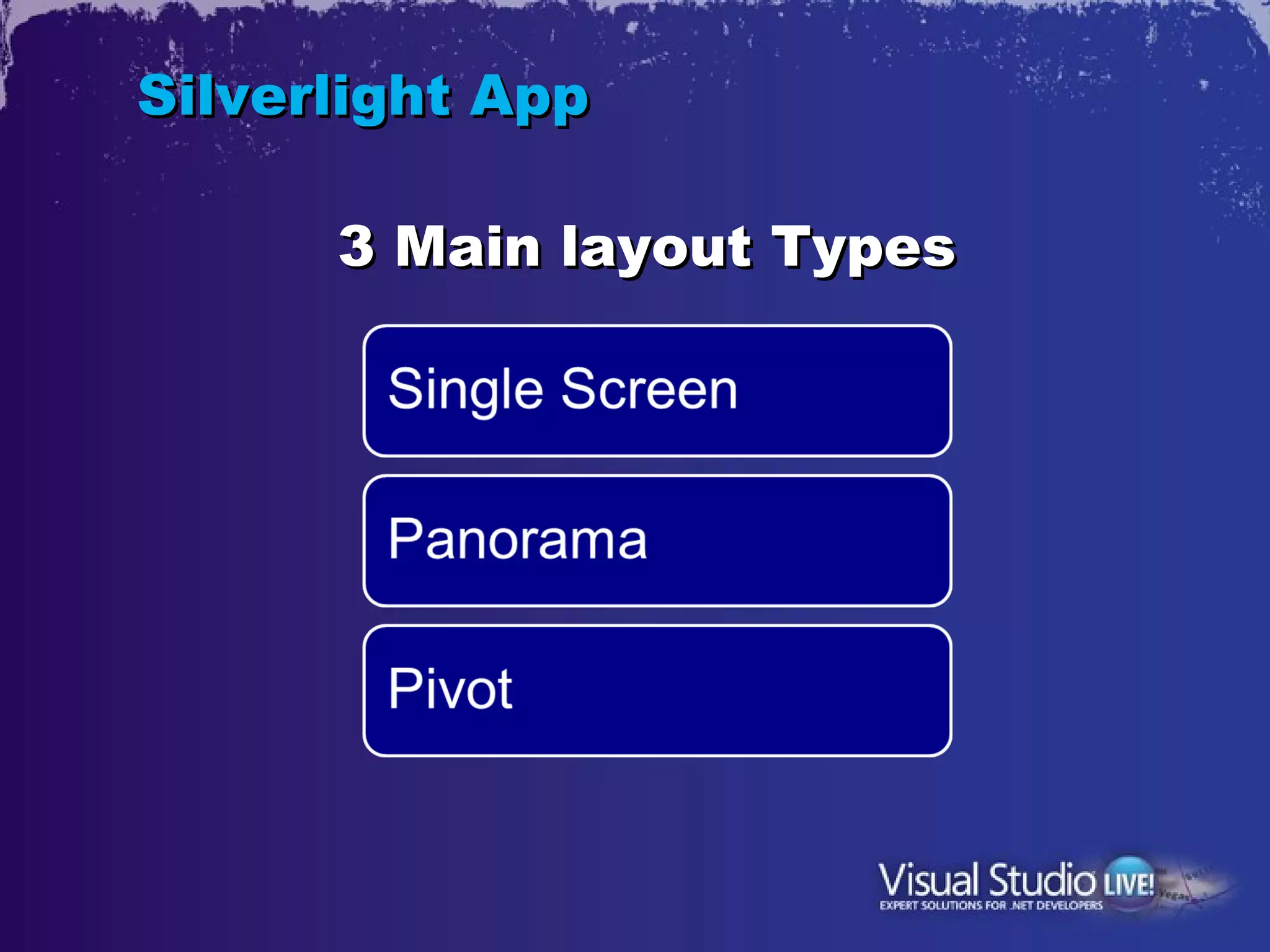 Silverlight App

      3 Main layout Types
 