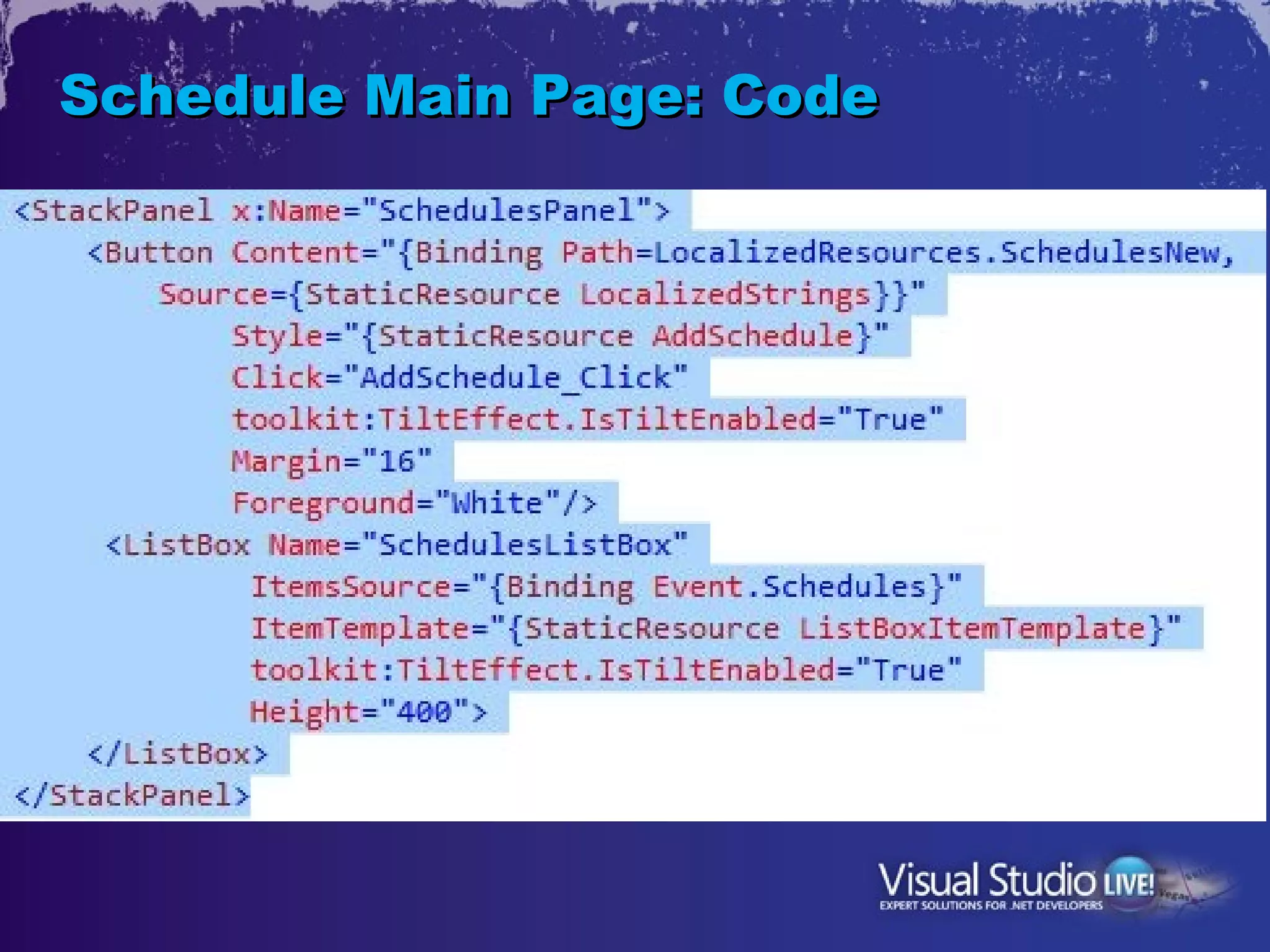 Schedule Main Page: Code
 