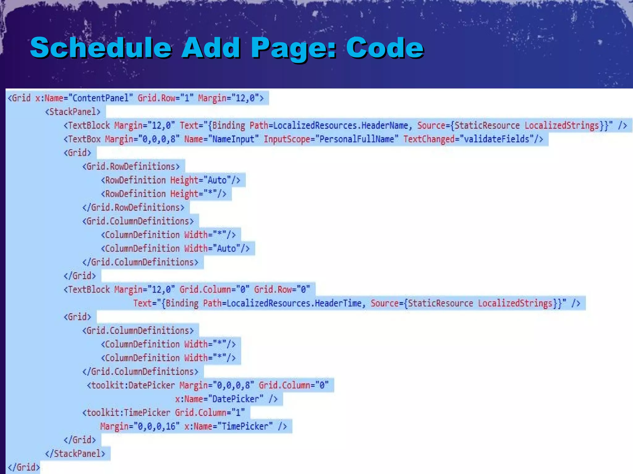Schedule Add Page: Code
 