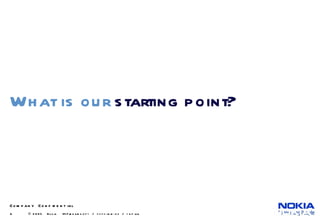   © 2005  Nokia  V1-Filename.ppt / yyyy-mm-dd / Initials What is our   starting point? 