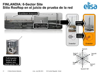 FINLANDIA: 6-Sector Site Sitio  Rooftop  en el juicio de prueba de la red 3-sector 6-sector antenna swap Layout change Full 6-sector Node B with  battery box  (back-up for 1h) Office building Air ventilation Dual-Beam Antennas SectorA  0° SectorB  60° SectorC  120° SectorD 180° SectorE 240° SectorF  300° 