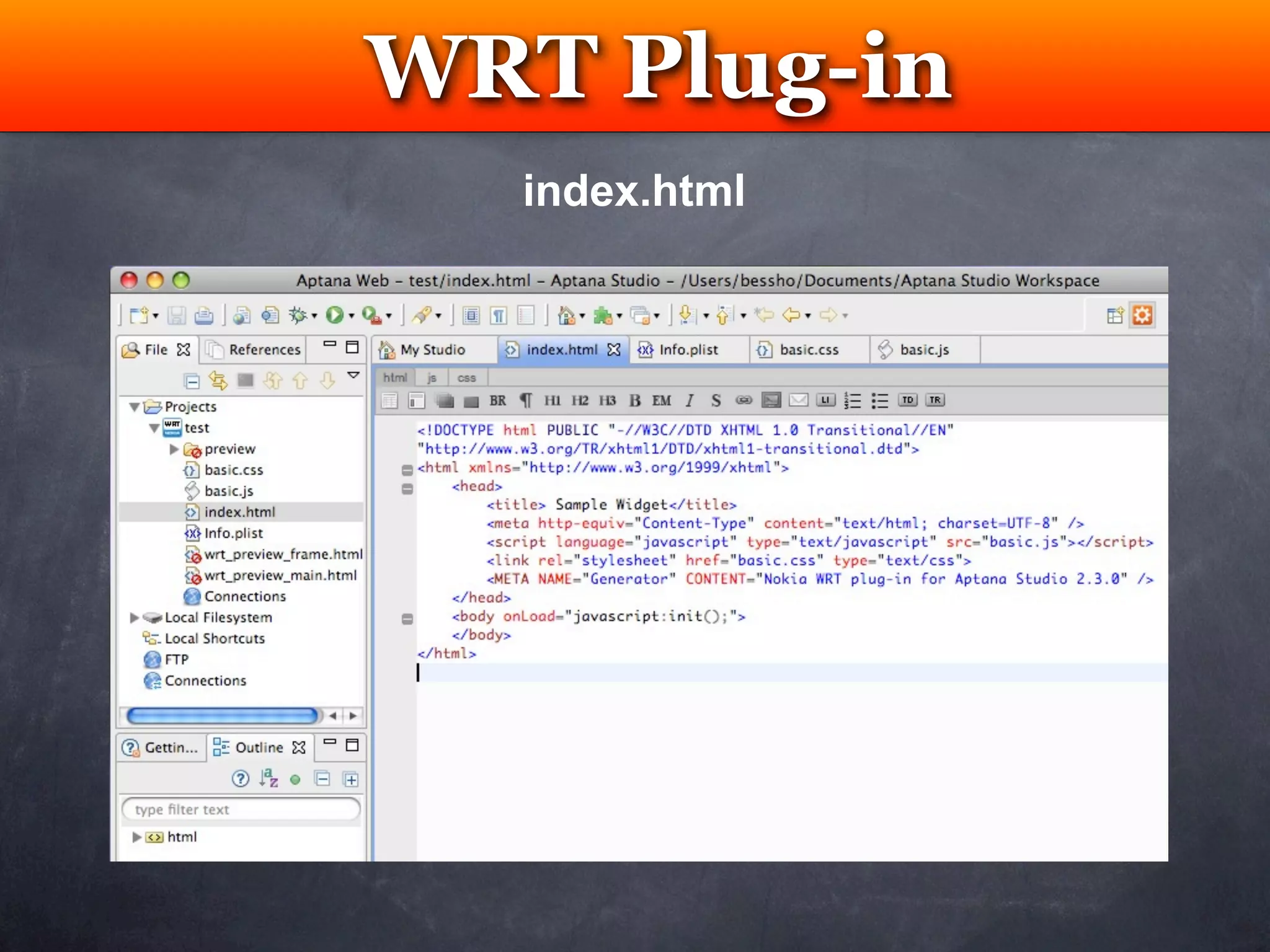 WRT Plug-in
 Testing
  index.html
 