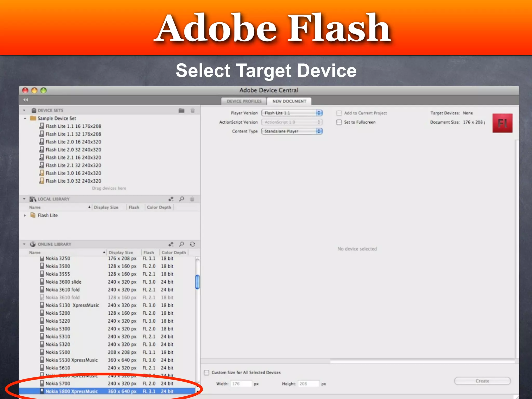 Adobe Flash
  Testing
Select Target Device
 