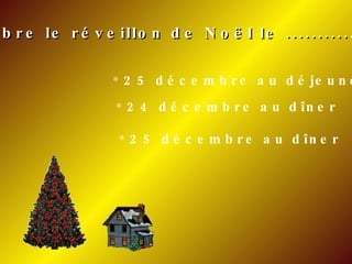 On célèbre le réveillon de Noël le ................ ? 25 décembre au déjeuner 24 décembre au dîner 25 décembre au dîner 