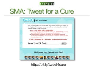 EXERCISE



SMA: Tweet for a Cure




       http://bit.ly/tweet4cure
 