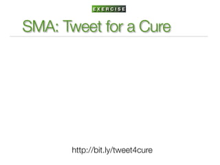 EXERCISE



SMA: Tweet for a Cure




       http://bit.ly/tweet4cure
 