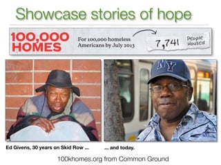 Showcase stories of hope




Ed Givens, 30 years on Skid Row ...   ... and today.

                     100khomes.org from Common Ground
 