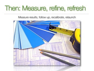 Then: Measure, refine, refresh
    Measure results, follow up, recalibrate, relaunch
 