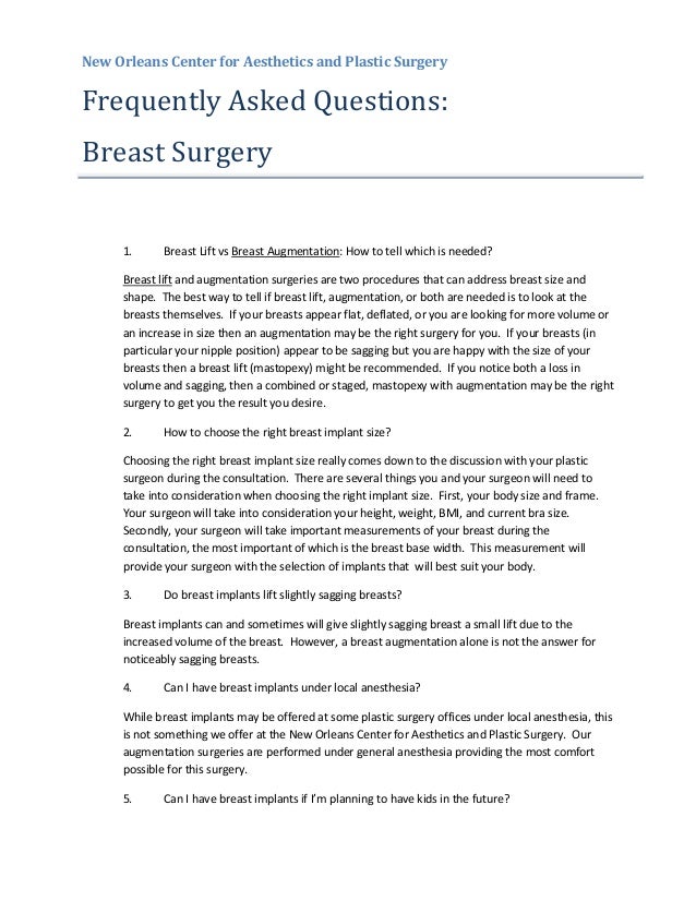 Frequently Asked Questions about Breast Surgery