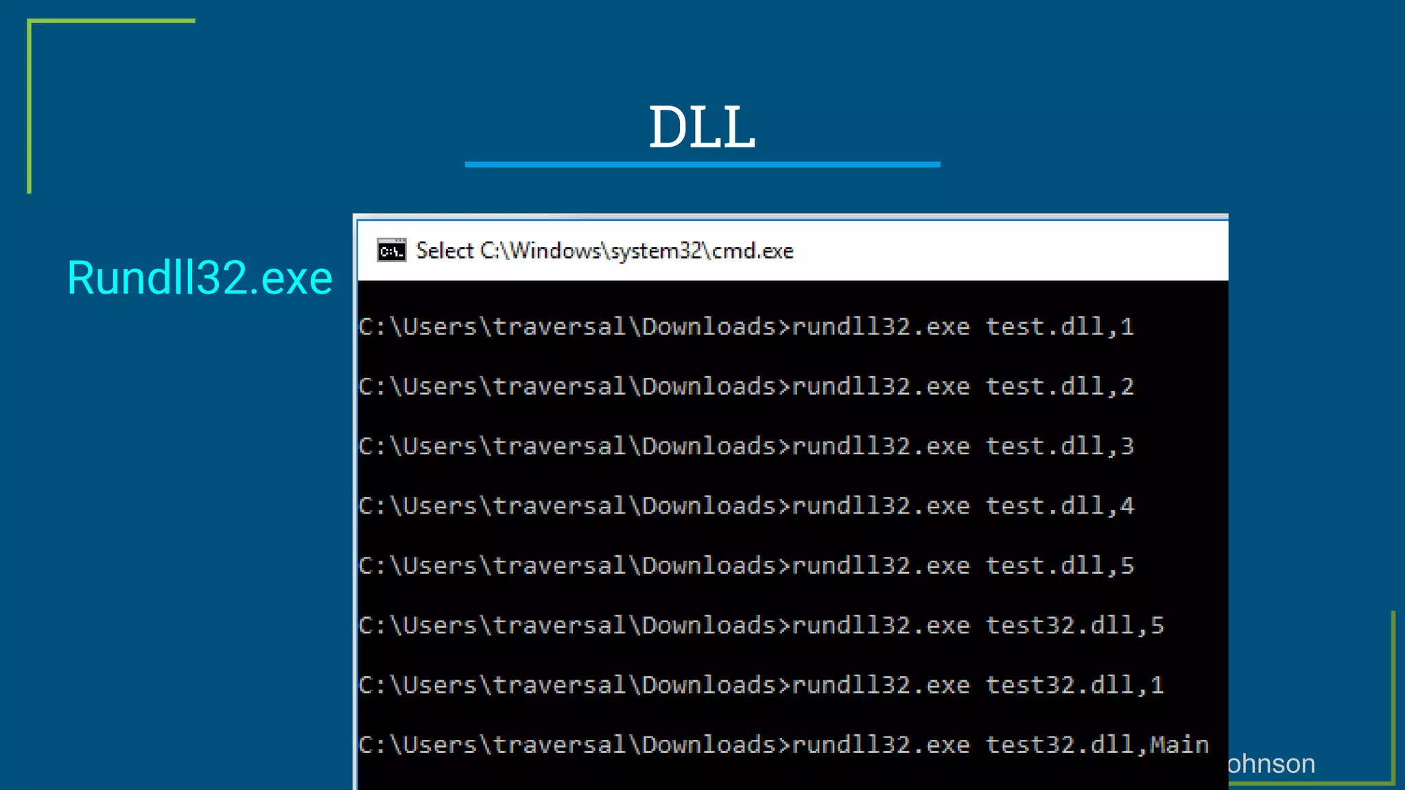 @haydnjohnson
DLL
Rundll32.exe
 