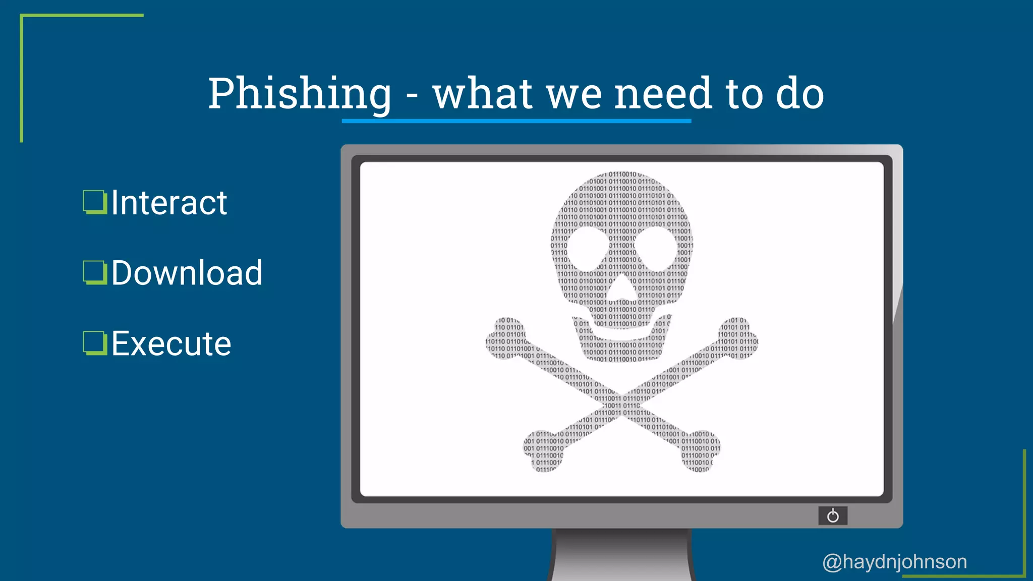 @haydnjohnson
Phishing - what we need to do
❏Interact
❏Download
❏Execute
 