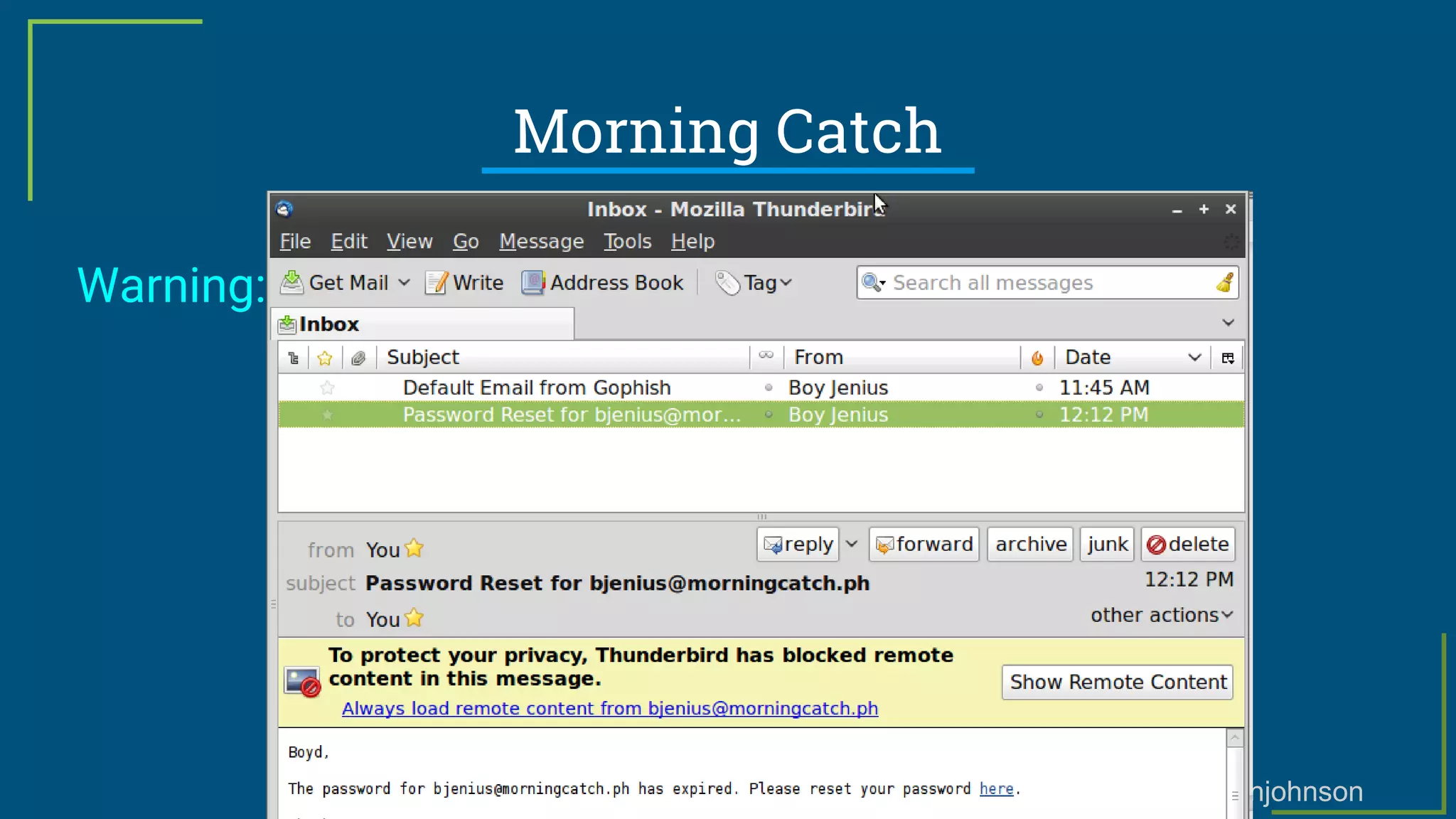 @haydnjohnson
Morning Catch
Warning:
 