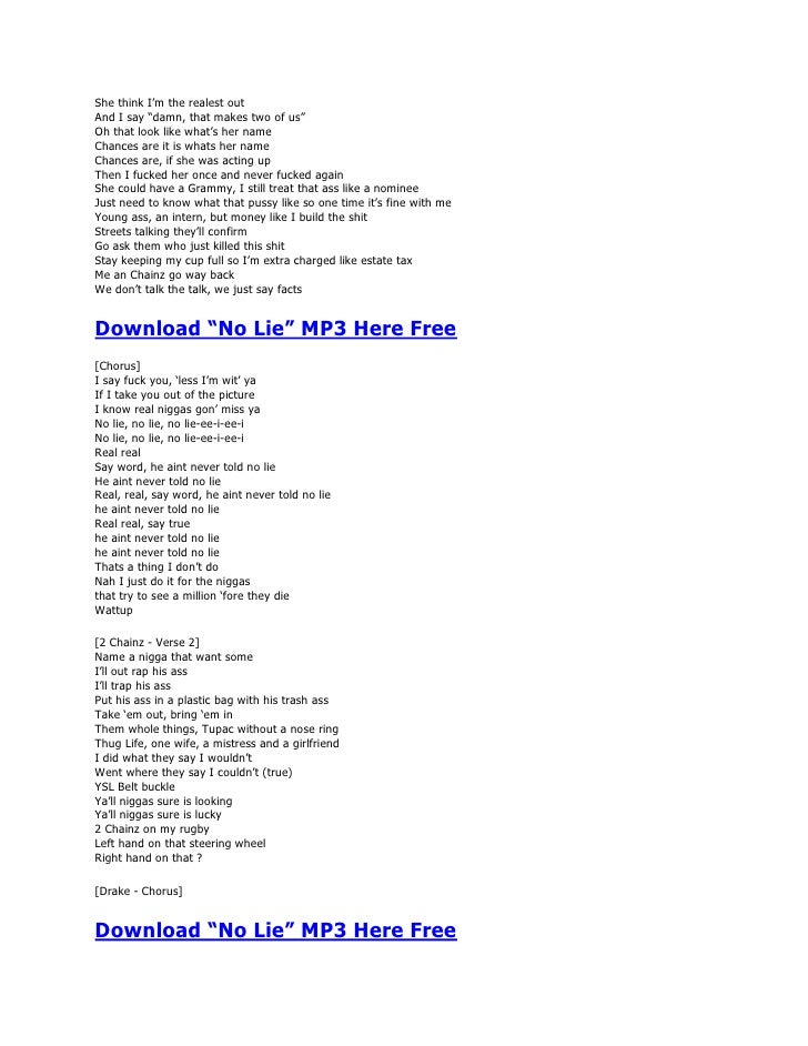 NO LIE LYRICS - 2 Chainz Feat Drake
