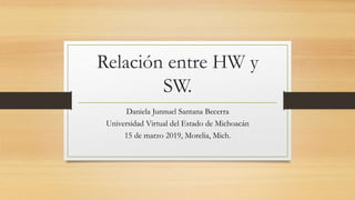 Relación entre HW y
SW.
Daniela Junnuel Santana Becerra
Universidad Virtual del Estado de Michoacán
15 de marzo 2019, Morelia, Mich.
 