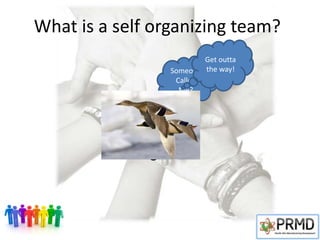 What is a self organizing team?
Someone
Called
Me?
Get outta
the way!
 