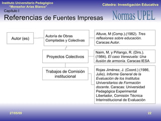 Capítulo I Referencias  de Fuentes Impresas Autor (es) Proyectos Colectivos Naim, M. y Piñango, R. (Dirs.). (1984).  El ca...