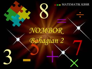 13 Oktober 2011 Osman Kechik 7 MATEMATIK KBSR × + 3 - ÷ 5 8 = NOMBOR  Bahagian 2 