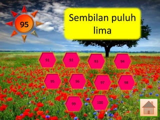 Sembilan puluh
95
                   lima

     91        92        93        94




          95        96        97    98




                99        100
 