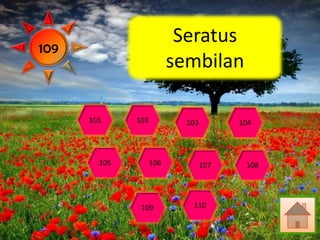 Seratus
109
                          sembilan

      101     102           103         104




        105         106           107    108




               109           110
 