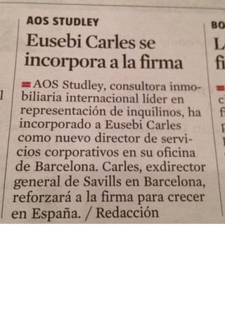 Nombramiento Eusebi Carles @ AOS Studley - La Vanguardia - 13.04.2012