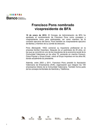 Francisco Pons nombrado vicepresidente de BFA