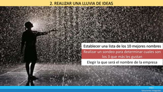 M&S
Soluciones Integrales
2. REALIZAR UNA LLUVIA DE IDEAS
Establecer una lista de los 10 mejores nombres
Realizar un sondeo para determinar cuales son
los 3 que más les gustan
Elegir la que será el nombre de la empresa
 