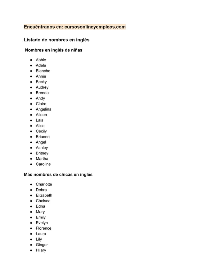 Nombres en ingles PDF