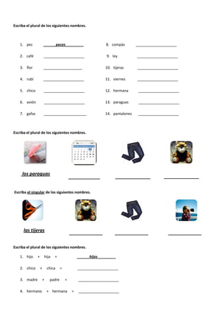 nombres plurales spanish plural nouns