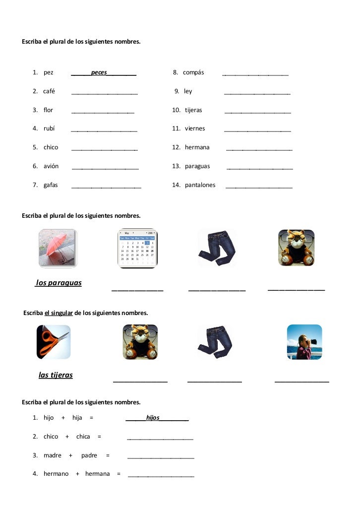 Spanish Plural Nouns Worksheets