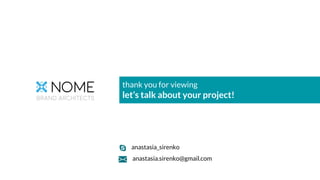 thank you for viewing
let’s talk about your project!
anastasia_sirenko
anastasia.sirenko@gmail.com
 