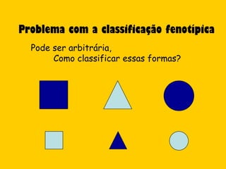 Problema com a classificação fenotípica
  Pode ser arbitrária,
       Como classificar essas formas?
 