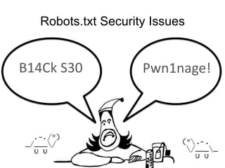 Robots.txt Security Issues 
B14Ck S30 Pwn1nage! 
 