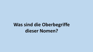 Was sind die Oberbegriffe
dieser Nomen?
 