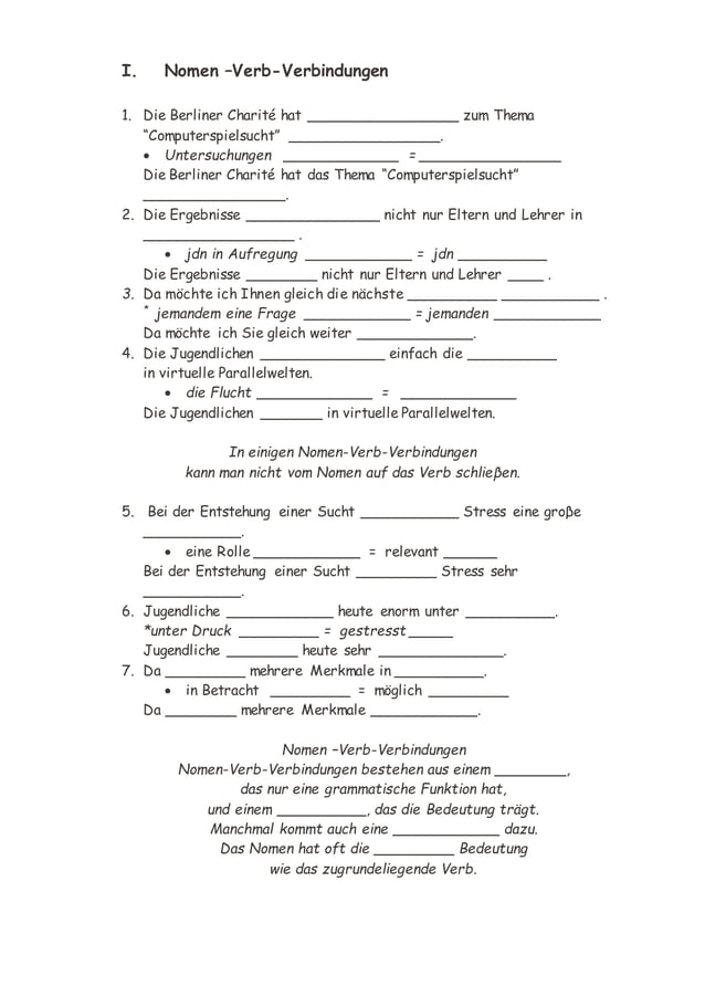 Nomen Verb Verbindungen Pdf B2 NOMEN - VERB - VERBINDUNGEN Theorie und Übungen | PDF