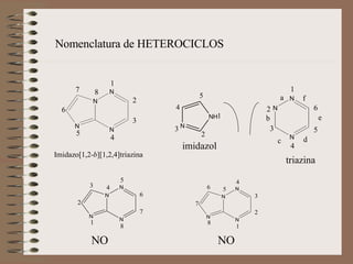 Nomenclatura de HETEROCICLOS triazina imidazol NO NO 
