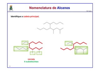DQOI - UFC Prof. Nunes
Identifique a cadeia principal.
4
Nomenclatura de AlcanosNomenclatura de Alcanos
correta
4 substituintes
 