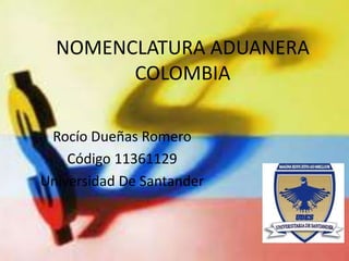 NOMENCLATURA ADUANERA
COLOMBIA
Rocío Dueñas Romero
Código 11361129
Universidad De Santander
 