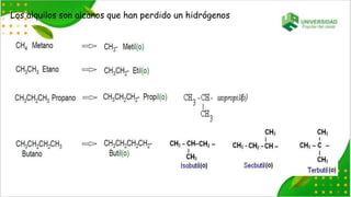 Los alquilos son alcanos que han perdido un hidrógenos
 