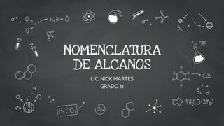 NOMENCLATURA
DE ALCANOS
LIC. NICK MARTES
GRADO 11
 