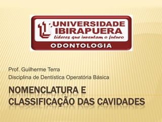 NOMENCLATURA E
CLASSIFICAÇÃO DAS CAVIDADES
Prof. Guilherme Terra
Disciplina de Dentística Operatória Básica
 