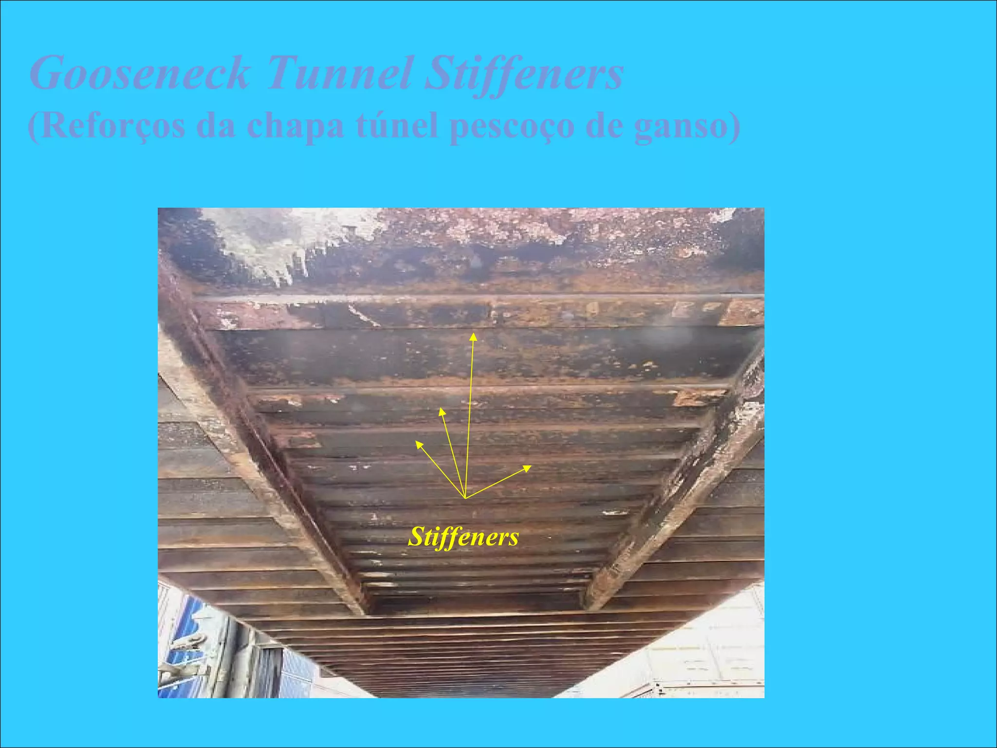 Gooseneck Tunnel Stiffeners
(Reforços da chapa túnel pescoço de ganso)
Stiffeners
 