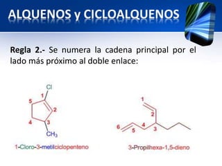 Regla 2.- Se numera la cadena principal por el 
lado más próximo al doble enlace: 
 