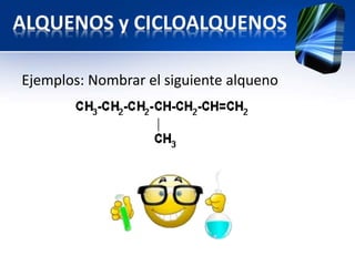 Ejemplos: Nombrar el siguiente alqueno 
 