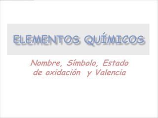 Nombre, Símbolo, Estado
de oxidación y Valencia
 